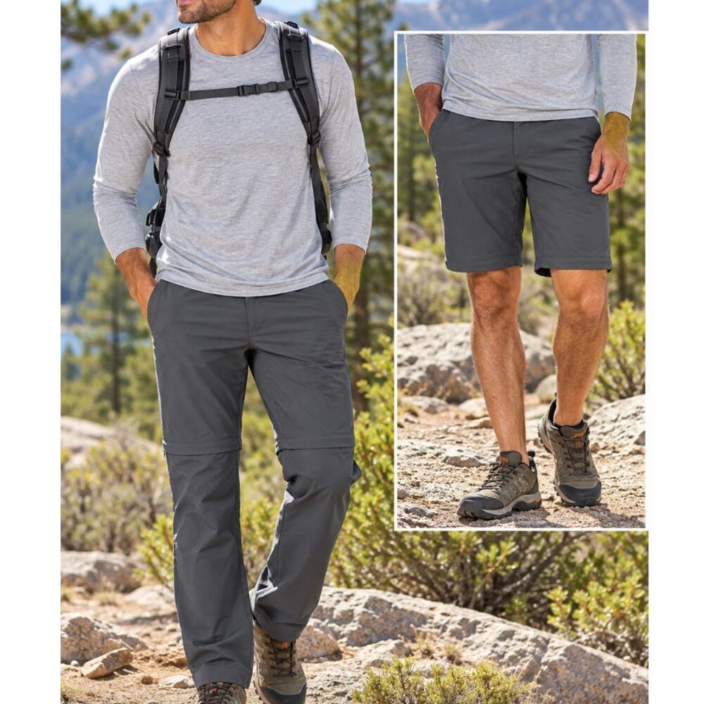 Mountain Hardwear Mens 36x30 Convertible Hiking Pants Zip Off Shorts Gray Nylon